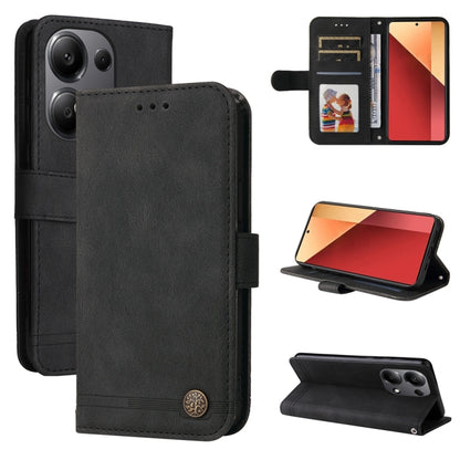 Black leather phone case with card slots and metal button, includes kickstand cover.