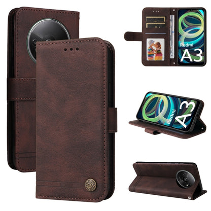 Brown leather flip phone case with card slots, metal button, and stand cover.