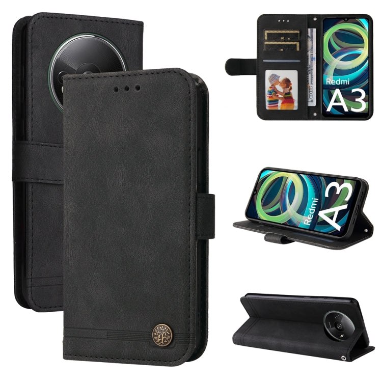 Black leather flip phone case with card slots, metal button, and stand cover.