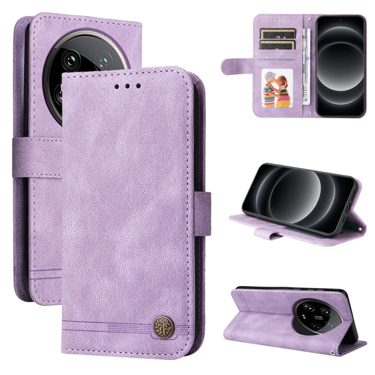 Purple leather wallet phone case with flip cover, metal button, and card slots