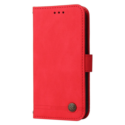 Red leather folio phone case with metal button and card slot panel
