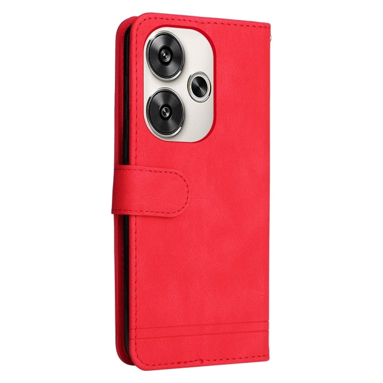 Red leather folio phone case with stitched edges, cutout for dual cameras