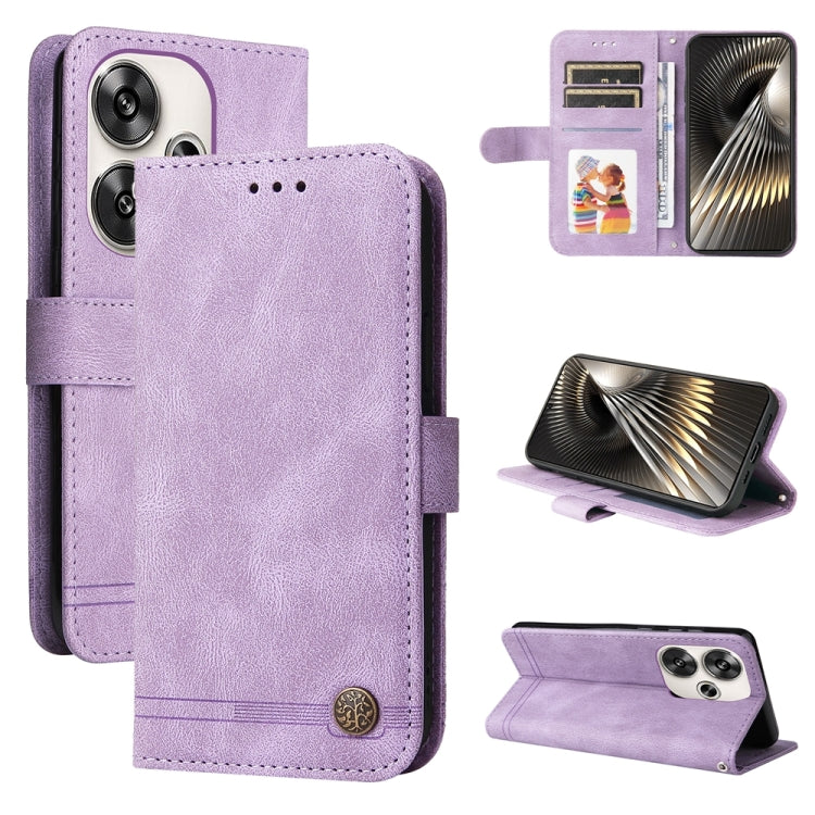 Purple leather folio phone case with metal button and flip stand cover