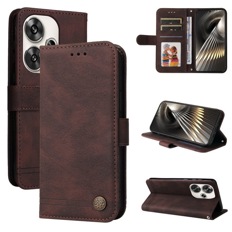 Brown leather folio phone case with metal button and flip stand cover
