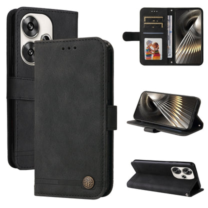 Black leather folio phone case with metal button and flip stand cover