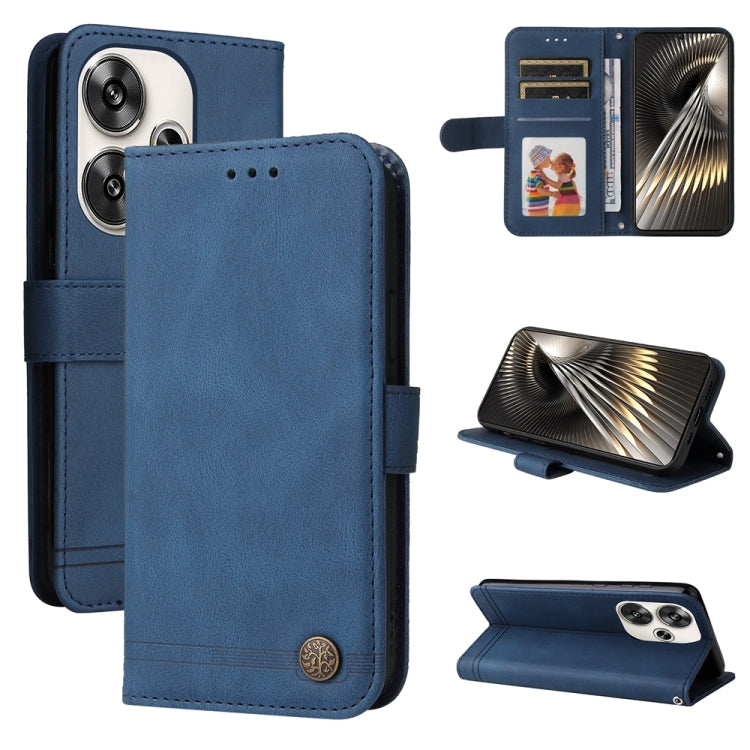Blue leather folio phone case with metal button and flip stand cover