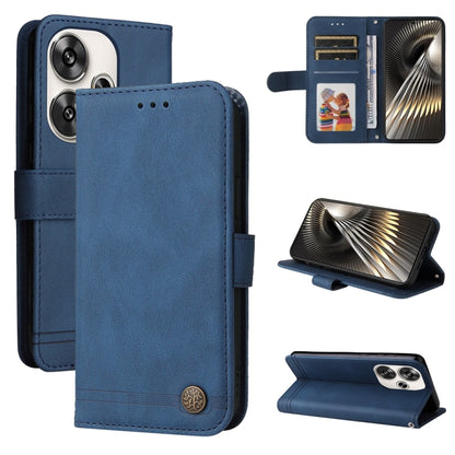 Blue leather folio phone case with metal button and flip stand cover