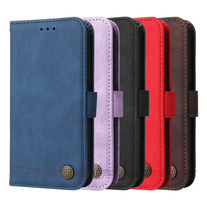 Blue leather flip wallet phone case with metal button closure