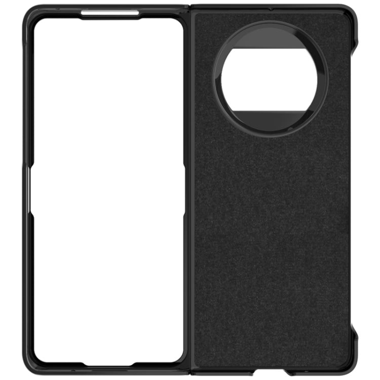 Slim phone case with circular camera-ring opening and raised edges, dark gray.