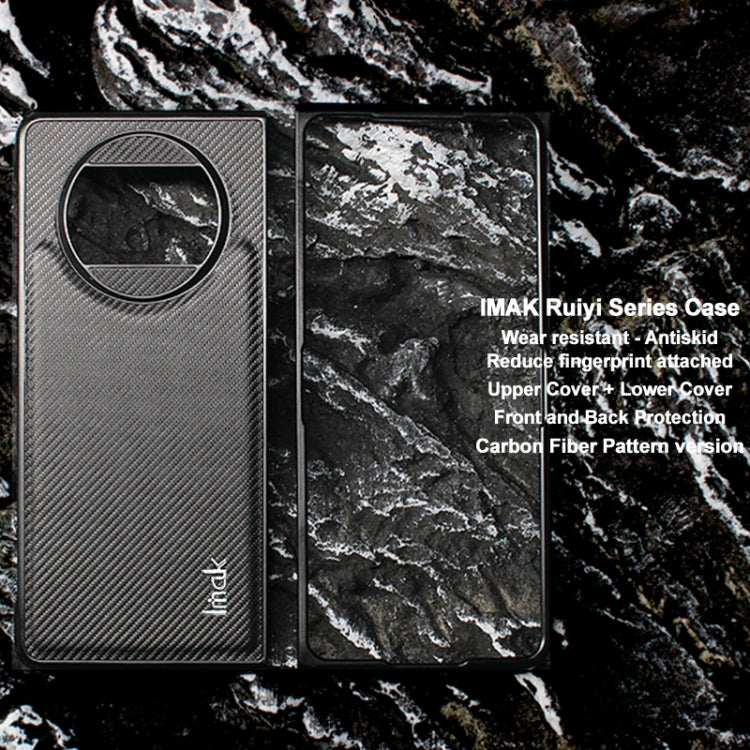 Carbon fiber pattern phone case with front cover and back cover, dark gray.
