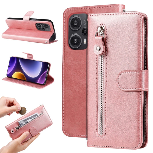 Rose gold textured leather folio phone case with vertical zipper and magnetic flap