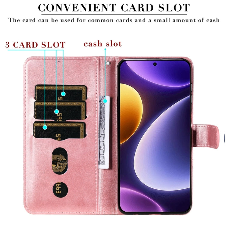 Rose gold leather folio phone case with card slots and zipper compartment