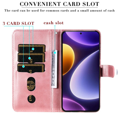 Rose gold leather folio phone case with card slots and zipper compartment