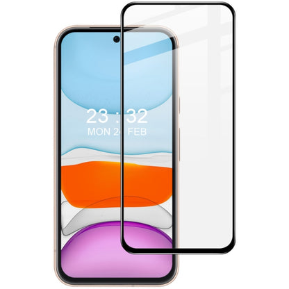 Full-screen tempered glass screen protector film on smartphone front, clear glass overlay