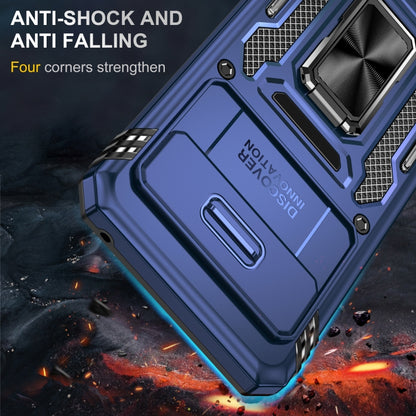 Blue rugged phone case with reinforced corners and textured shock-absorbing edges