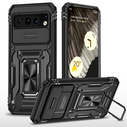 Rugged black phone case with camera shield and built-in kickstand bracket