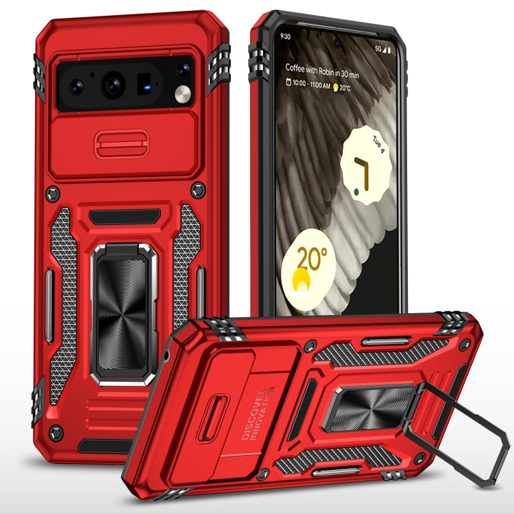 Rugged red phone case with camera shield and kickstand bracket support