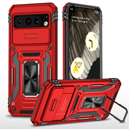 Rugged red phone case with camera shield and kickstand bracket support