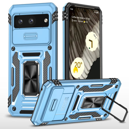 Sky blue rugged phone case with camera shield and built-in screen protection