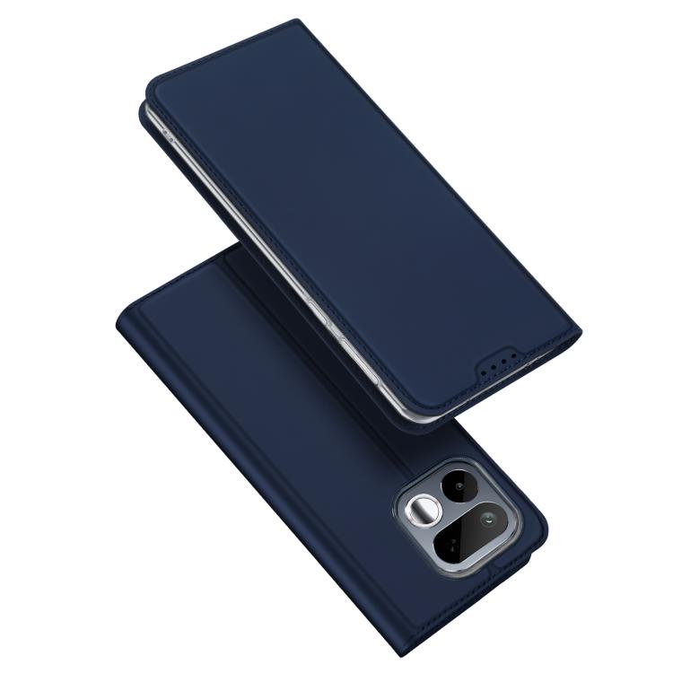 Blue flip leather phone case with camera cutout and side buttons
