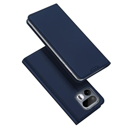 Blue flip leather phone case with camera cutout and side buttons