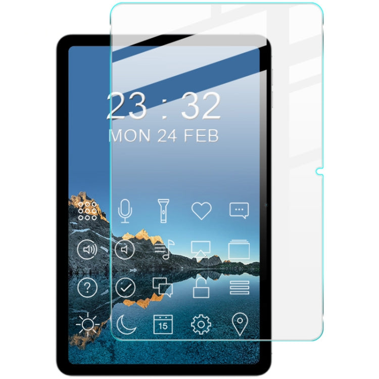 IMAK tempered glass film on tablet, clear screen protector aligned to corners