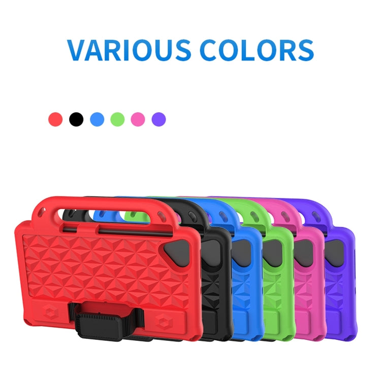 Assorted colored EVA tablet cases lineup with handle and camera cutouts