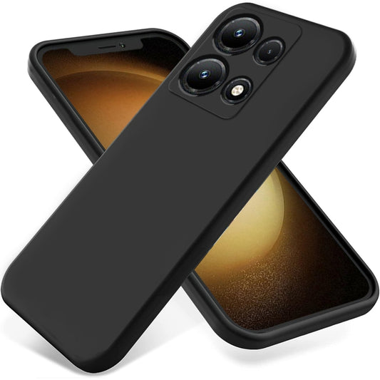 Black liquid silicone phone case with raised edges and camera cutouts