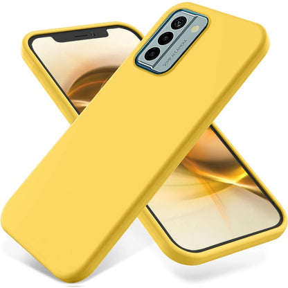 Yellow liquid silicone phone case with slim shock bumper and protected camera opening