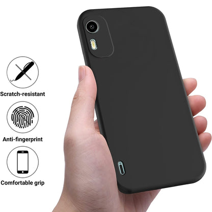 Black liquid silicone phone case with precise cutouts and slim protective bumper
