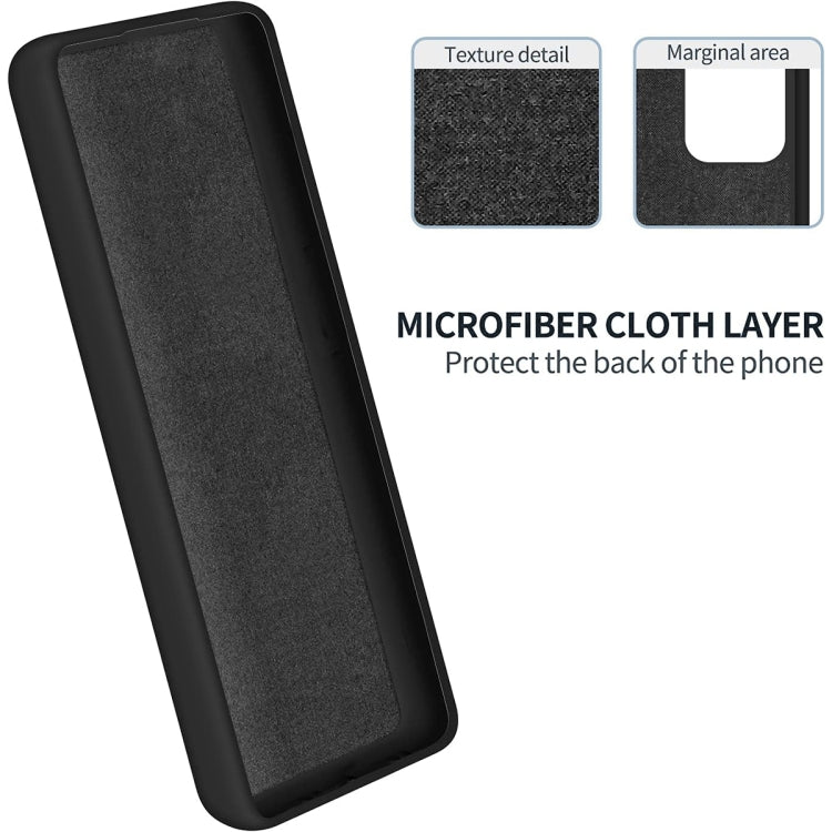 Black liquid silicone phone case with microfiber cloth backing for extra phone protection