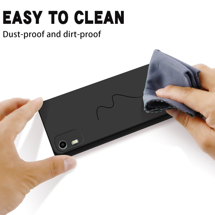 Black liquid silicone phone case with grippy finish for easy wiping and cleaning