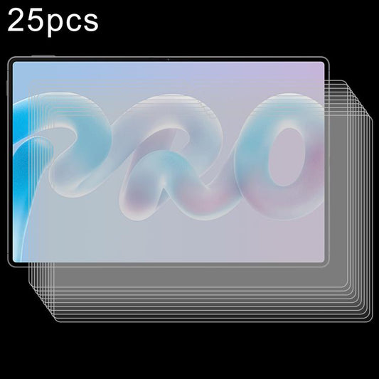 25-pack tempered glass screen protector film set, stacked for tablet display