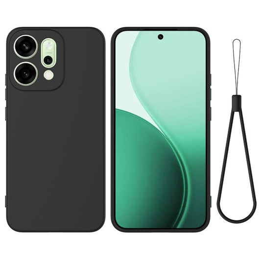 Black silicone full-coverage phone case with camera cutouts and wrist strap
