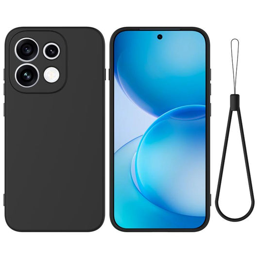 Black liquid silicone phone case with camera cutouts and raised edges, full coverage