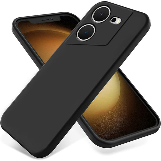 Black liquid silicone shockproof phone case with dual camera cutouts