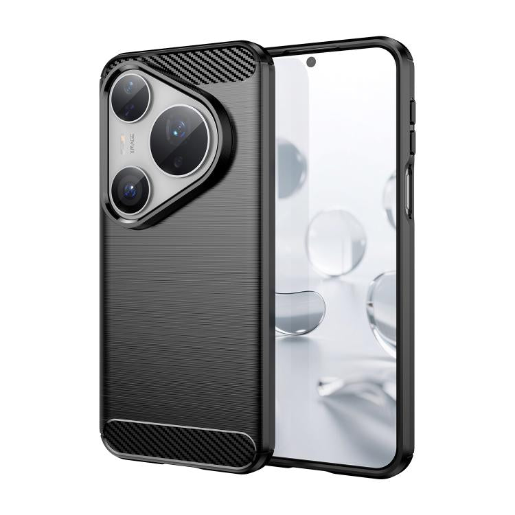 Black brushed carbon-fiber TPU phone case with protective bumper corners