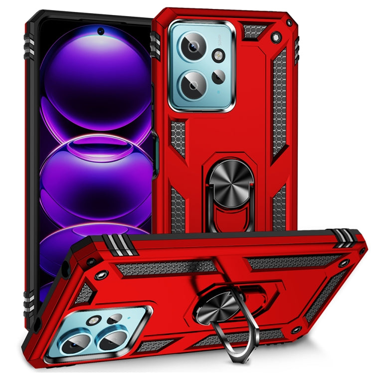 Shockproof TPU+PC phone case with ring holder, red