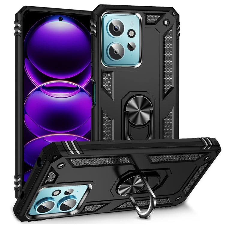 Shockproof TPU+PC phone case with ring holder, black