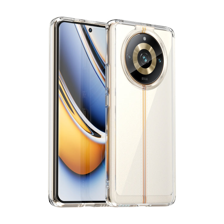 Transparent hybrid TPU phone case with beige back and orange stripe for Realme 11 Pro+