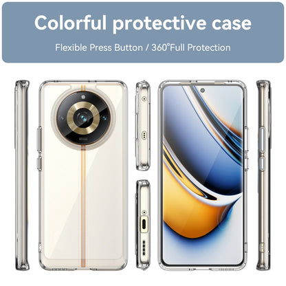 Transparent hybrid TPU phone case set showing front, back, and side protection for Realme 11 Pro+