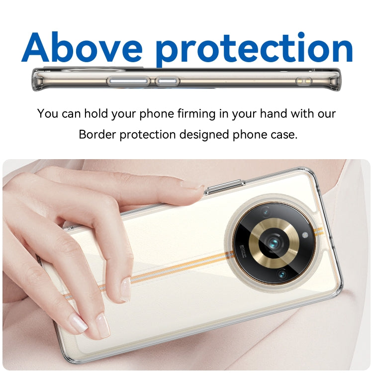 Transparent hybrid TPU phone case with beige back and protective border for Realme 11 Pro+