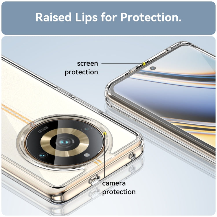 Transparent hybrid TPU phone case with beige back; raised lips and camera protection for Realme 11 Pro+