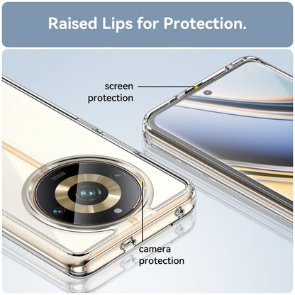 Transparent hybrid TPU phone case with beige back; raised lips and camera protection for Realme 11 Pro+