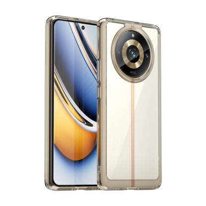 Clear hybrid TPU phone case with beige back and orange stripe; camera cutout for Realme 11 Pro+