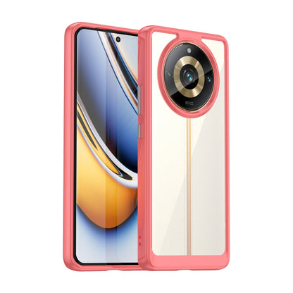 Clear phone case with pink bumper and camera cutout for Realme 11 Pro+
