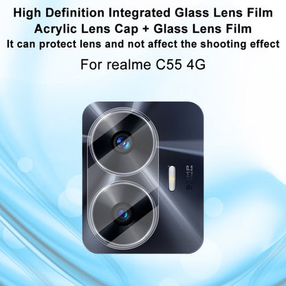 Phone rear camera lens glass film with protective lens cap over dual lenses