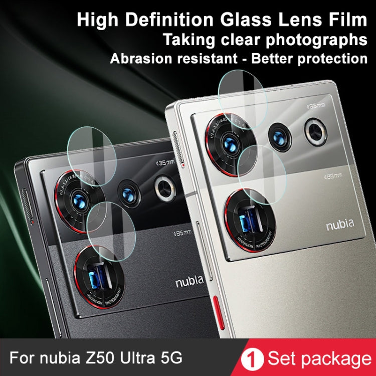 Rear camera lens glass film set with clear lens covers shown on nubia phones