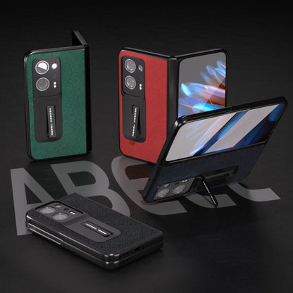 Genuine leather phone cases set: green and red with built-in holder, textured backs.