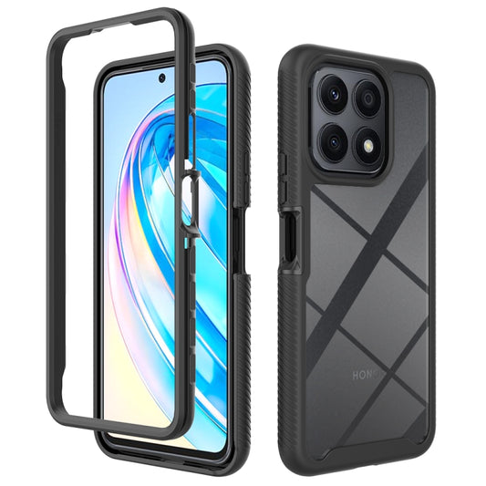 Black shockproof phone case with clear front cover and textured side grip